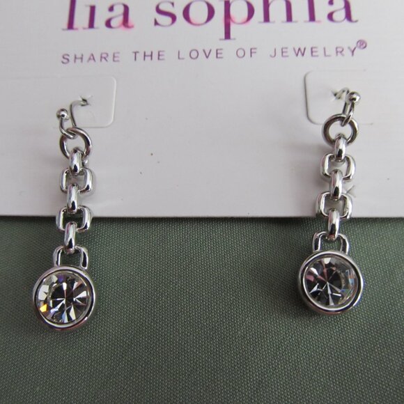 NWT Lia Sophia Crystal & Silver Tone Drop/Dangle Earrings - Picture 4 of 5